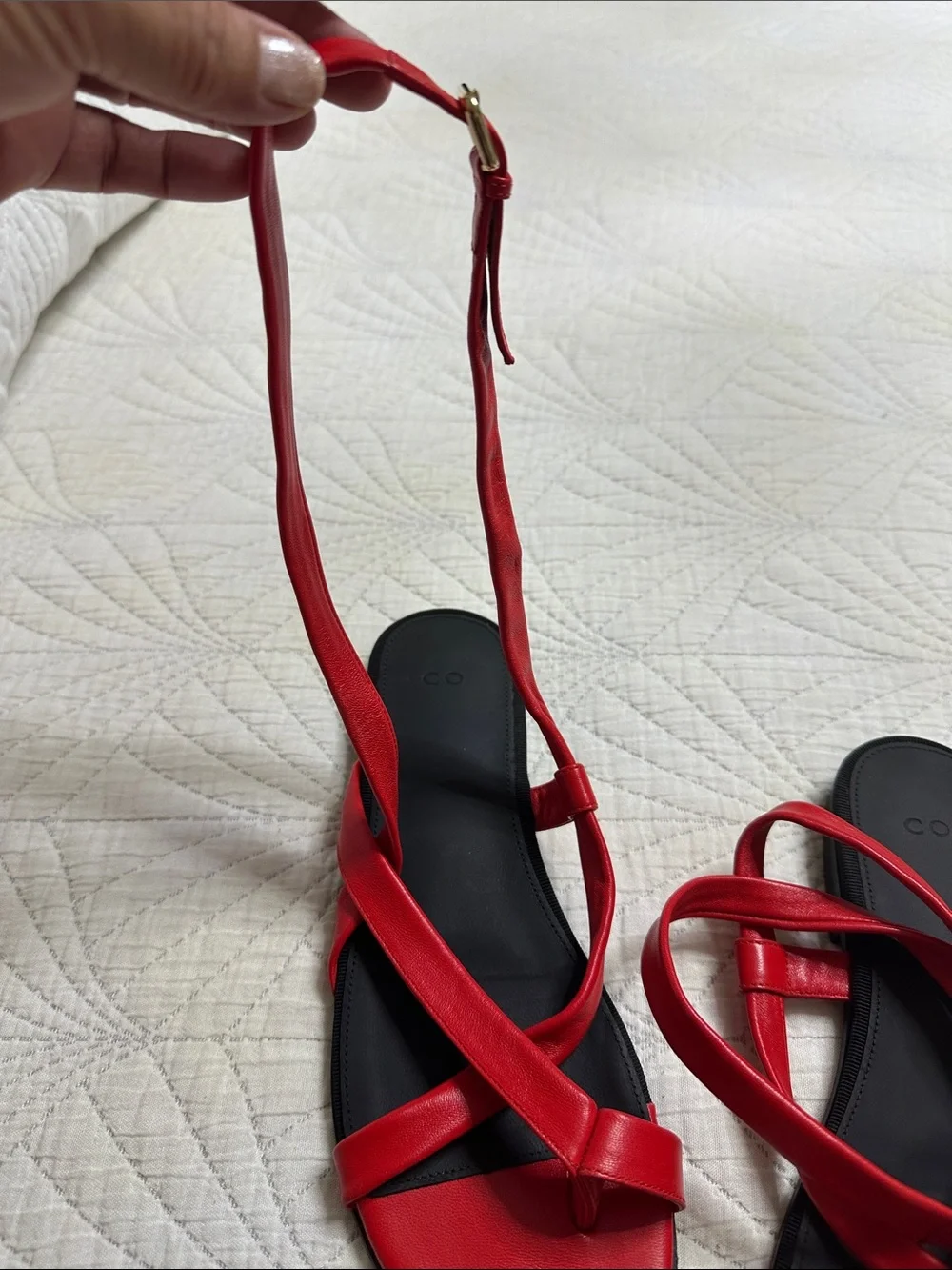 CO Red Leather Strappy Flat Sandals Made in Italy EU 38 US 7.5–8